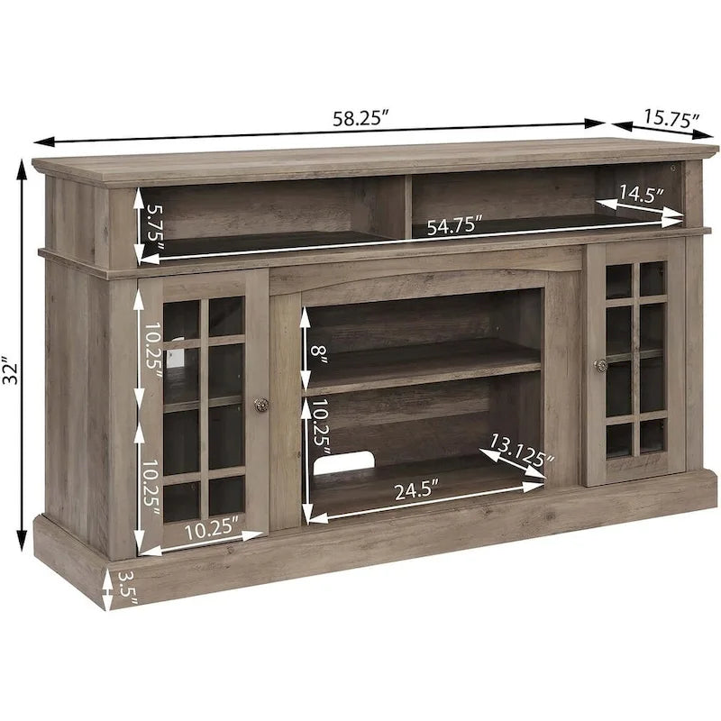 Roomfitters Classic TV Media Stand, Modern Entertainment Console, Up to 65 TV, Open & Closed Storage Space