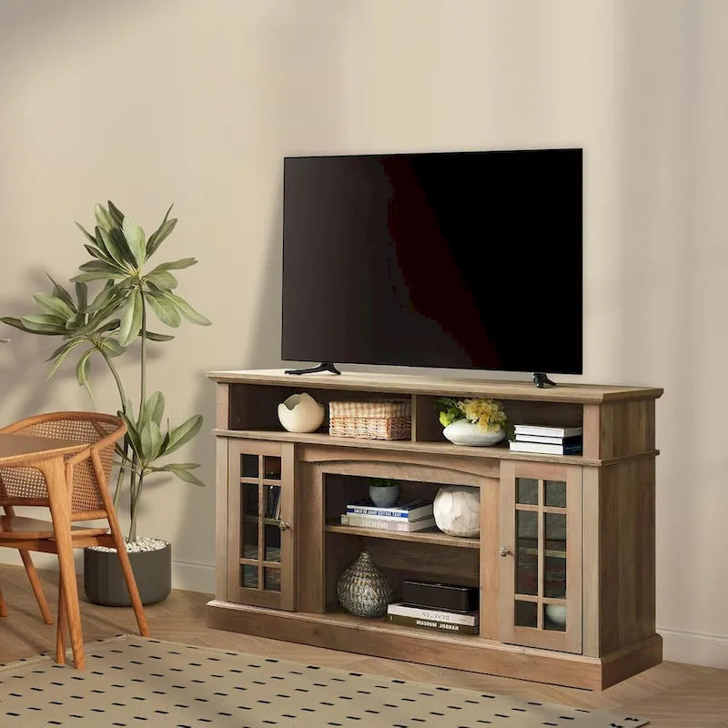 Roomfitters Classic TV Media Stand, Modern Entertainment Console, Up to 65 TV, Open & Closed Storage Space