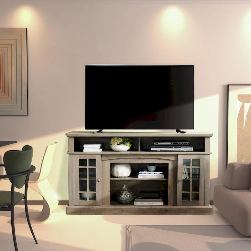 Roomfitters Classic TV Media Stand, Modern Entertainment Console, Up to 65 TV, Open & Closed Storage Space