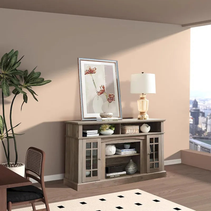 Roomfitters Classic TV Media Stand, Modern Entertainment Console, Up to 65 TV, Open & Closed Storage Space