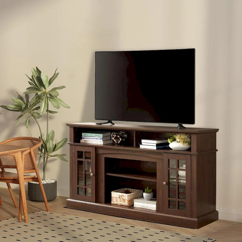 Roomfitters Classic TV Media Stand, Modern Entertainment Console, Up to 65 TV, Open & Closed Storage Space