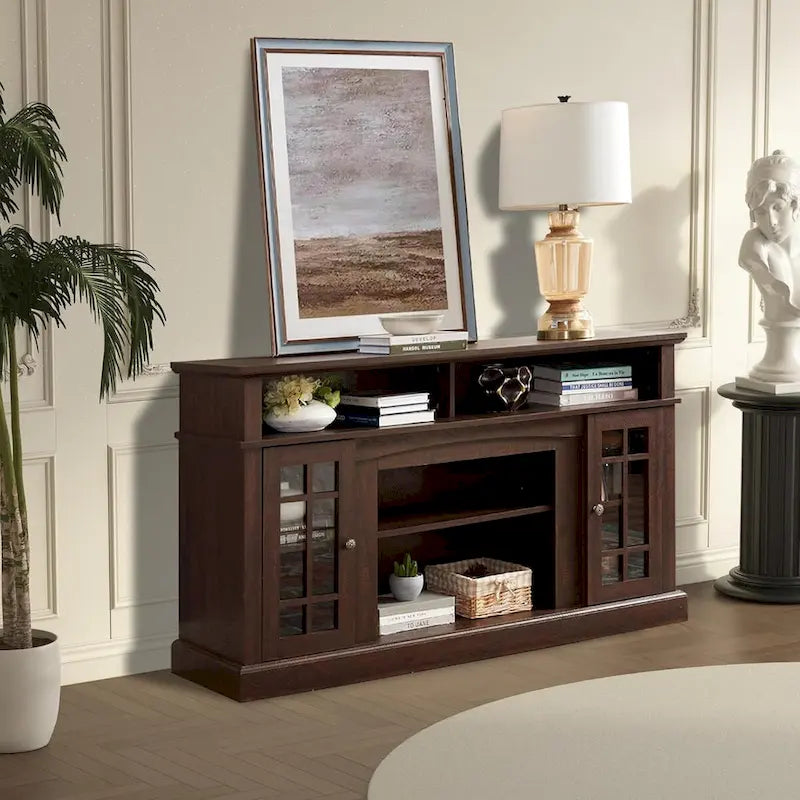Roomfitters Classic TV Media Stand, Modern Entertainment Console, Up to 65 TV, Open & Closed Storage Space