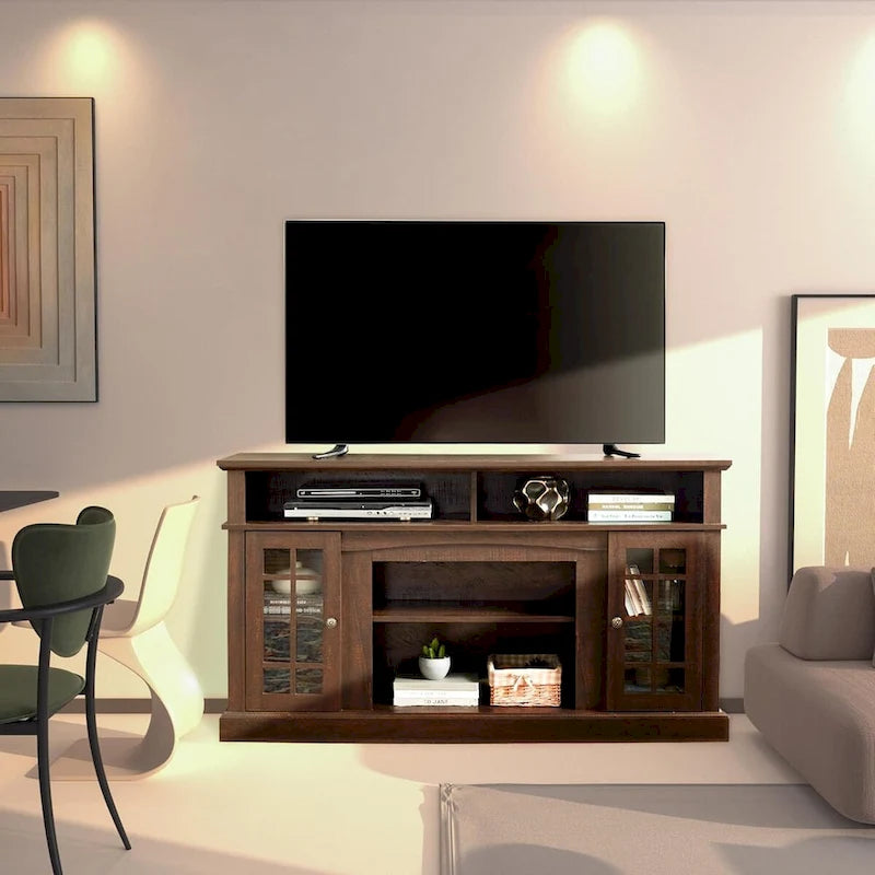 Roomfitters Classic TV Media Stand, Modern Entertainment Console, Up to 65 TV, Open & Closed Storage Space
