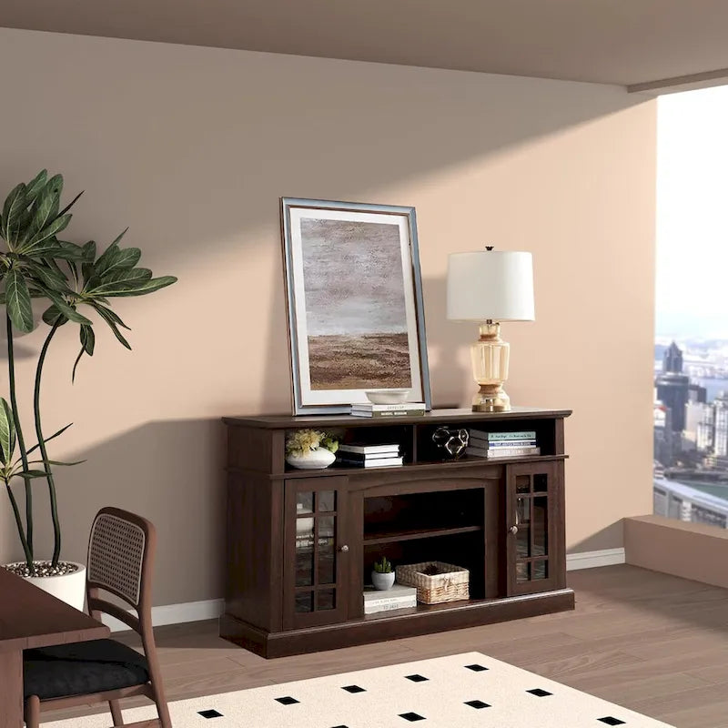 Roomfitters Classic TV Media Stand, Modern Entertainment Console, Up to 65 TV, Open & Closed Storage Space