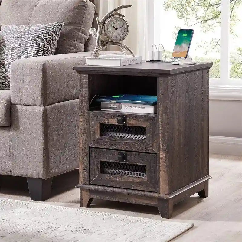 End Table with 2 Drawers - 18D x 18W x 24H