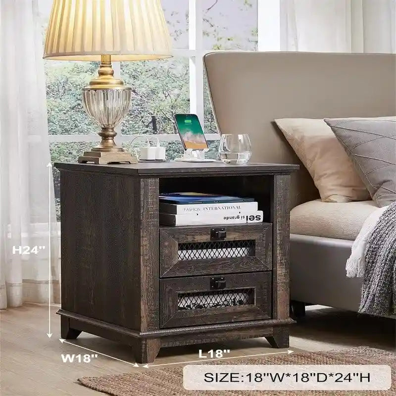 End Table with 2 Drawers - 18D x 18W x 24H