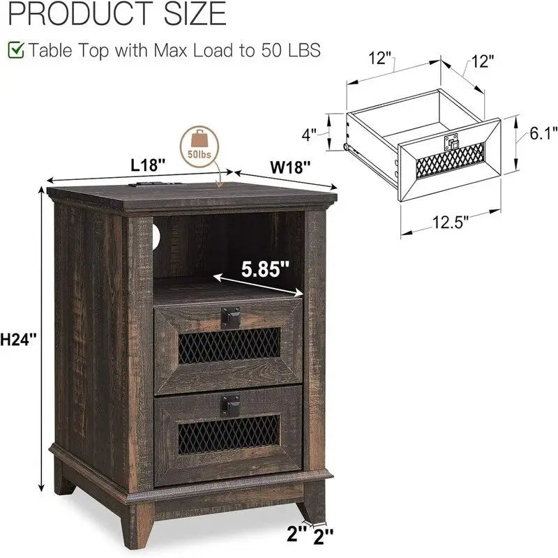End Table with 2 Drawers - 18D x 18W x 24H