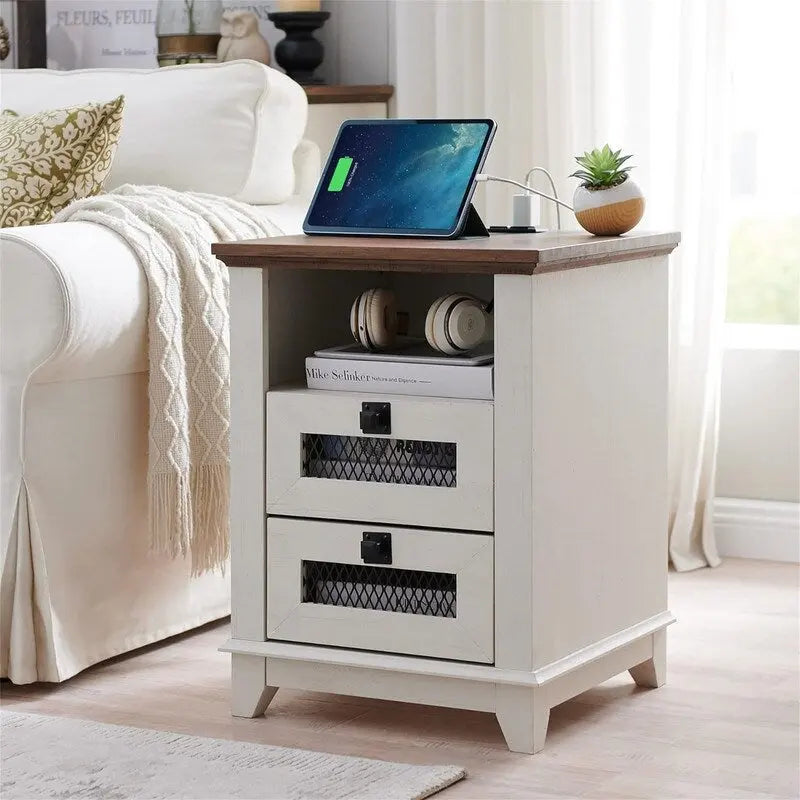 End Table with 2 Drawers - 18D x 18W x 24H