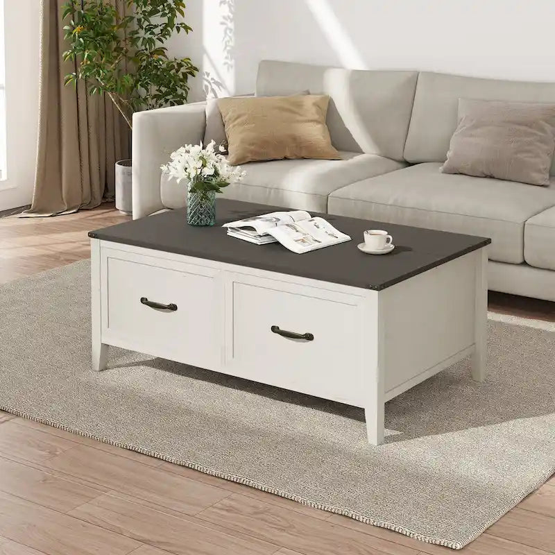Coffee Table with Hidden Storage, 2 Drawers and Flip Top Storage with Lift Hinges - See Details