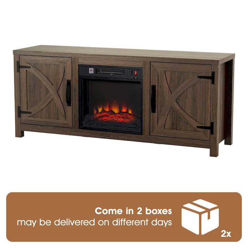 58-inch Farmhouse Electric Fireplace TV Stands Console Table with Electric Fireplace