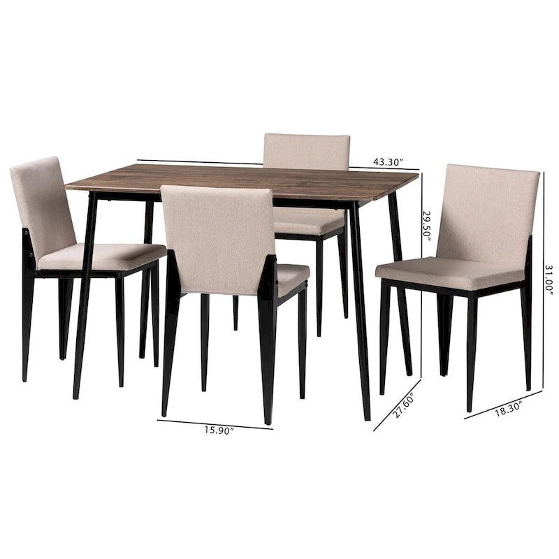 Bishop Industrial Fabric and Metal 5-Piece Dining Set