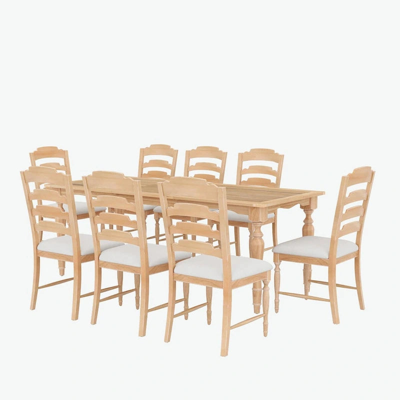 9-Piece Extendable Dining Table Set with Removable Leaf and 8 Upholstered Dining Chairs
