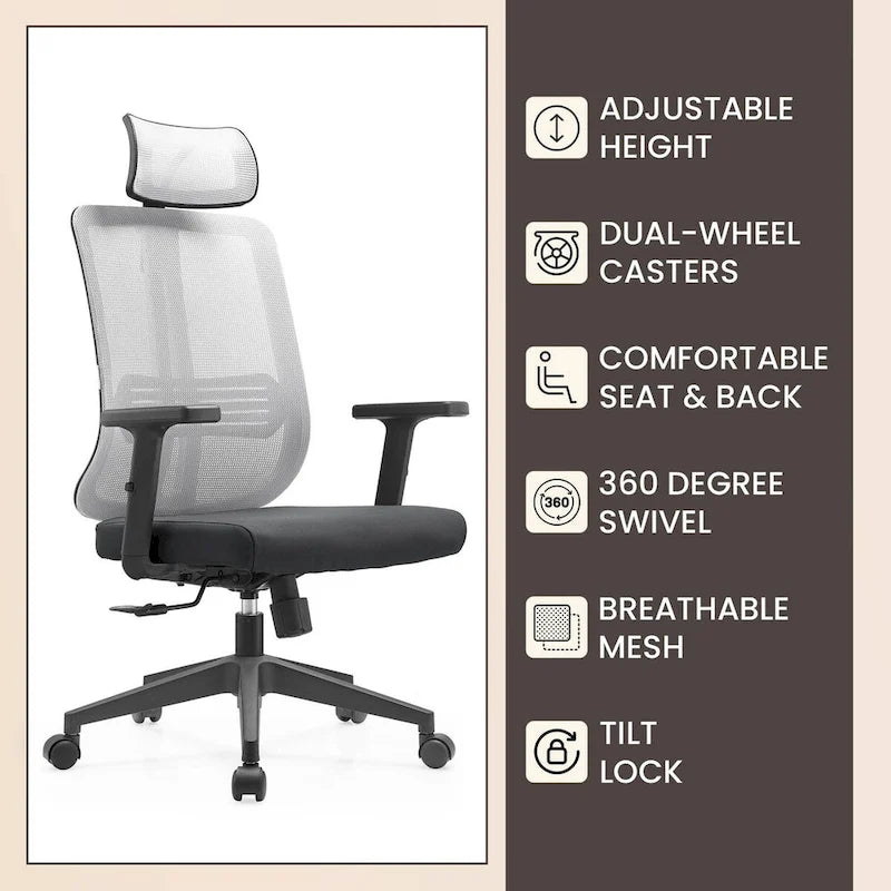 Adjustable Office Chair with Mesh Back and Headrest Nift Series by LeisureMod