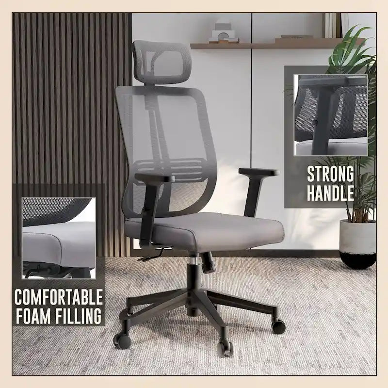 Adjustable Office Chair with Mesh Back and Headrest Nift Series by LeisureMod