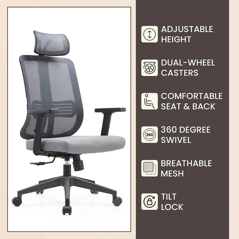 Adjustable Office Chair with Mesh Back and Headrest Nift Series by LeisureMod