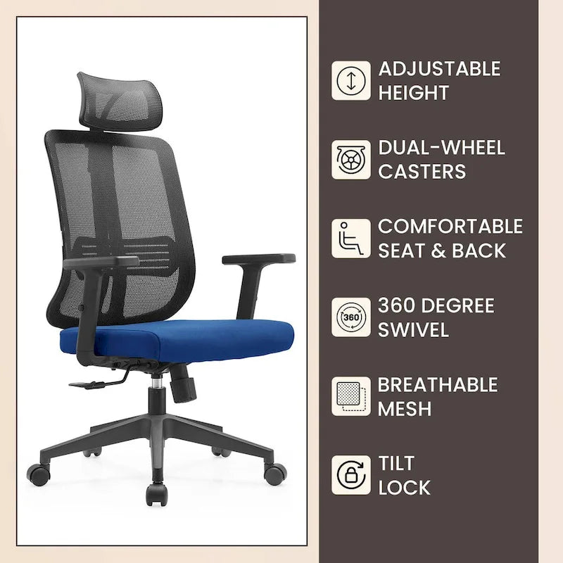Adjustable Office Chair with Mesh Back and Headrest Nift Series by LeisureMod