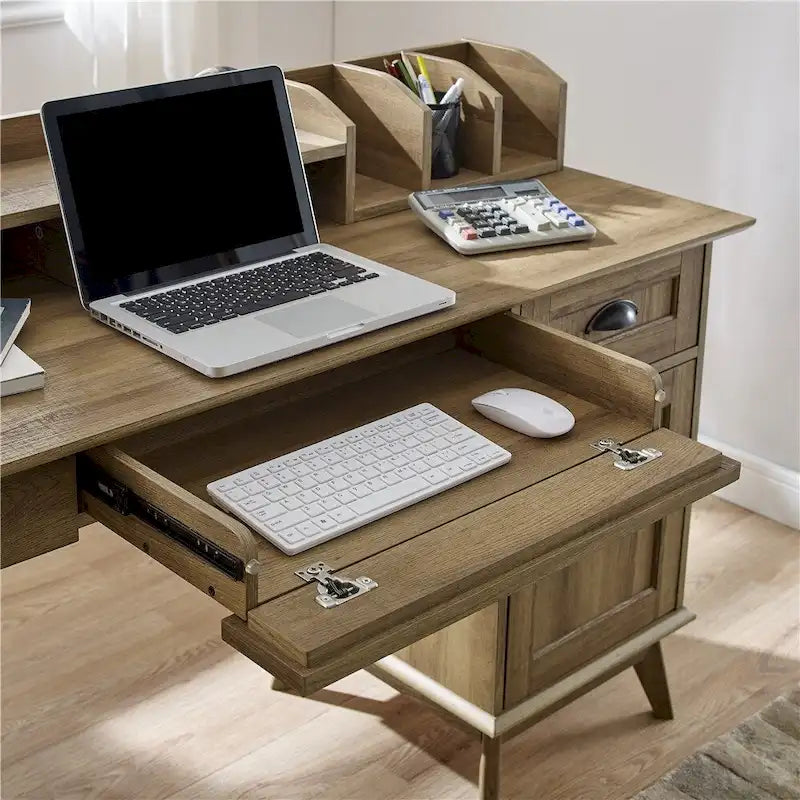 Caffoz Newport Series Computer Desk with Hutch Home Office Writing Desk, Wood Workstation w/Shelves, Study Desk for Small Spaces