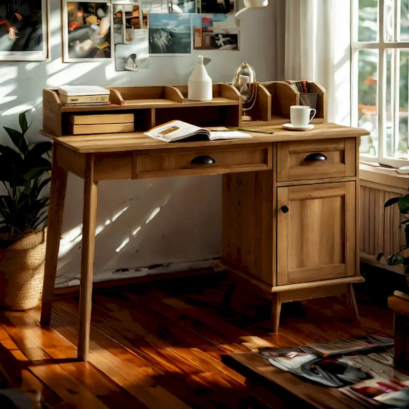 Caffoz Newport Series Computer Desk with Hutch Home Office Writing Desk, Wood Workstation w/Shelves, Study Desk for Small Spaces