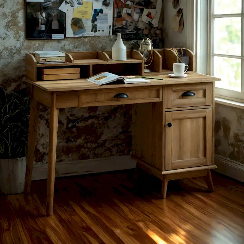 Caffoz Newport Series Computer Desk with Hutch Home Office Writing Desk, Wood Workstation w/Shelves, Study Desk for Small Spaces