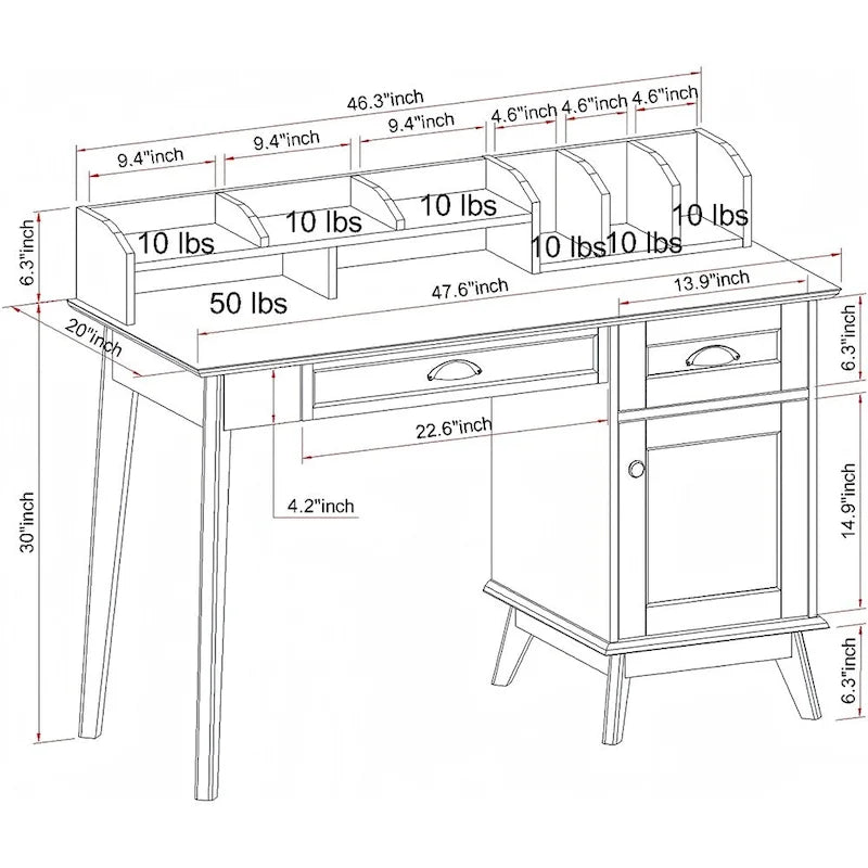 Caffoz Newport Series Computer Desk with Hutch Home Office Writing Desk, Wood Workstation w/Shelves, Study Desk for Small Spaces