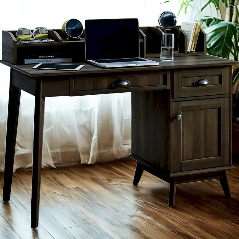 Caffoz Newport Series Computer Desk with Hutch Home Office Writing Desk, Wood Workstation w/Shelves, Study Desk for Small Spaces