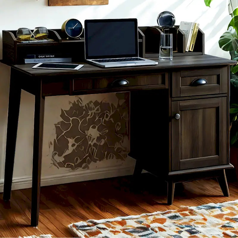 Caffoz Newport Series Computer Desk with Hutch Home Office Writing Desk, Wood Workstation w/Shelves, Study Desk for Small Spaces