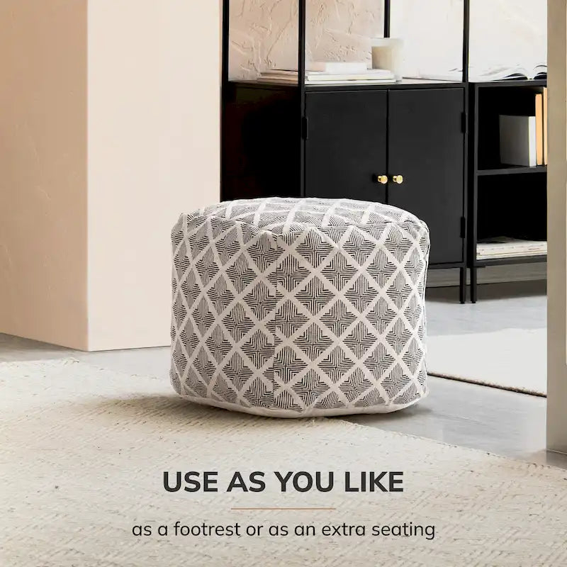 Jani Carondelet 20-inch Black & Ivory Square Pouf Ottoman - Handmade Footrest for Living Room, Bedroom, Nursery