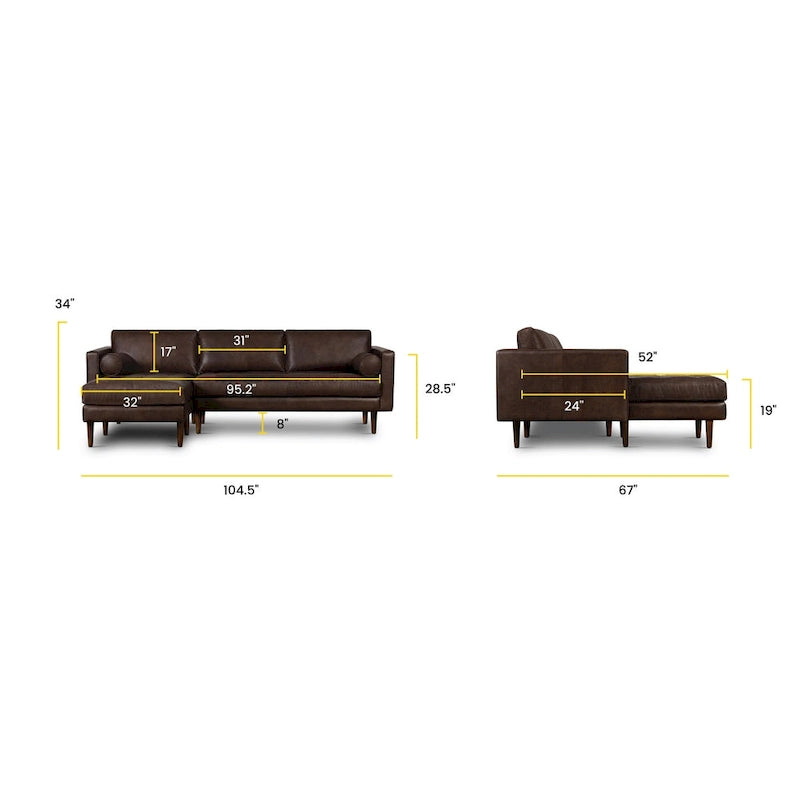 Poly & Bark Napa 104.5 Left Sectional Sofa - Full Grain Genuine Italian Leather