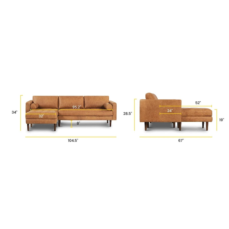 Poly & Bark Napa 104.5 Left Sectional Sofa - Full Grain Genuine Italian Leather