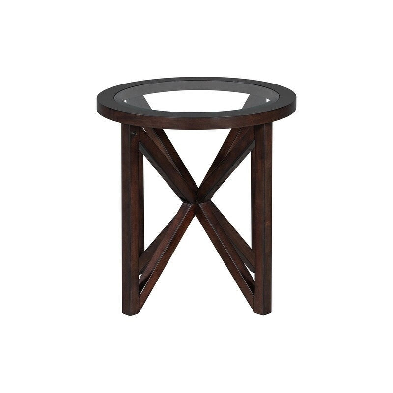 Modern Glass Coffee Table X-Cross Solid Wood Base End Table
