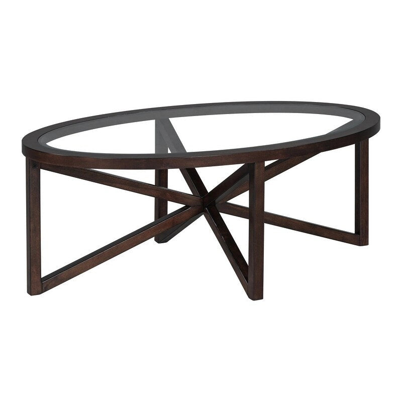 Modern Glass Coffee Table X-Cross Solid Wood Base End Table