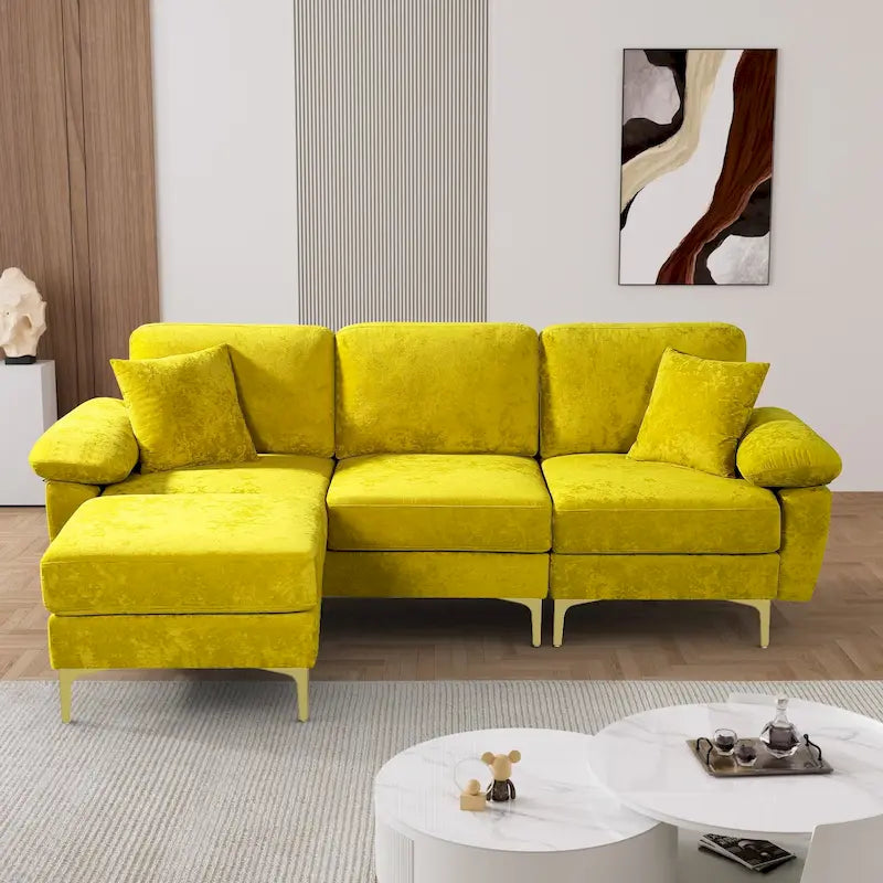 Ouyessir 2-Pieces Upholstered Velvet Sectional Sofa with 2 Pillows & Ottoman