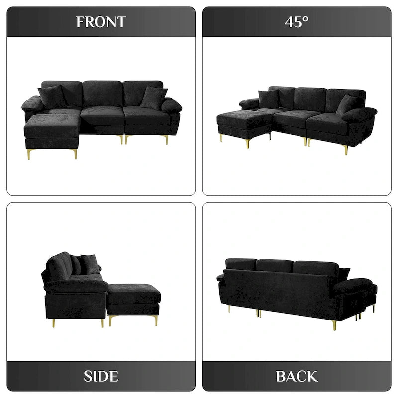 Ouyessir 2-Pieces Upholstered Velvet Sectional Sofa with 2 Pillows & Ottoman