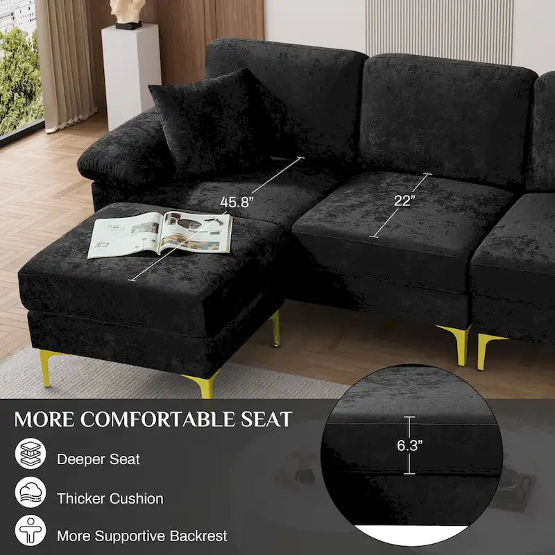 Ouyessir 2-Pieces Upholstered Velvet Sectional Sofa with 2 Pillows & Ottoman