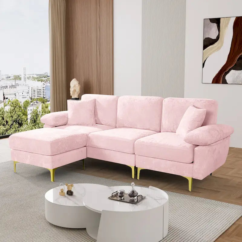 Ouyessir 2-Pieces Upholstered Velvet Sectional Sofa with 2 Pillows & Ottoman