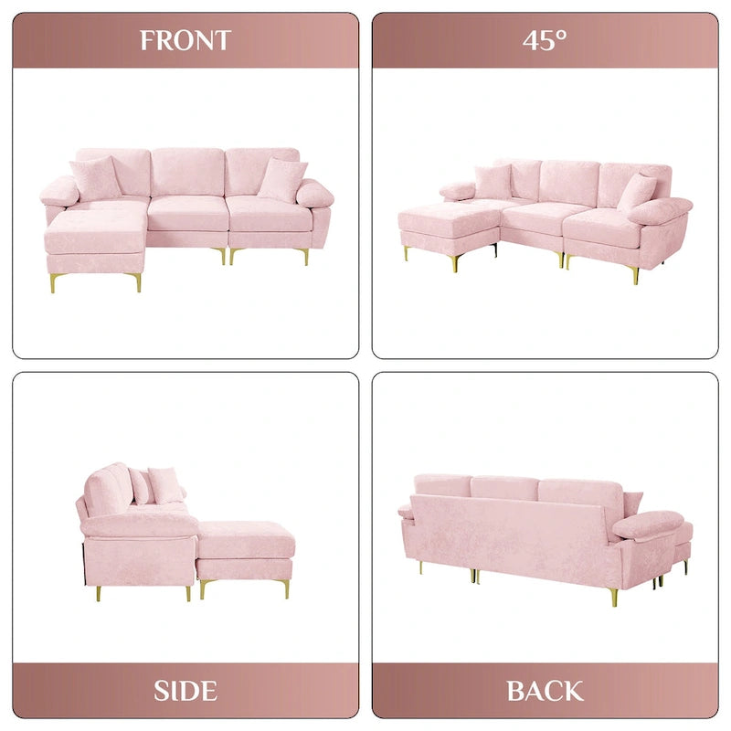 Ouyessir 2-Pieces Upholstered Velvet Sectional Sofa with 2 Pillows & Ottoman