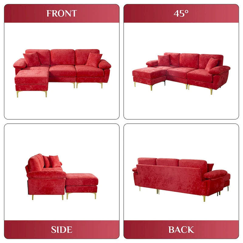Ouyessir 2-Pieces Upholstered Velvet Sectional Sofa with 2 Pillows & Ottoman