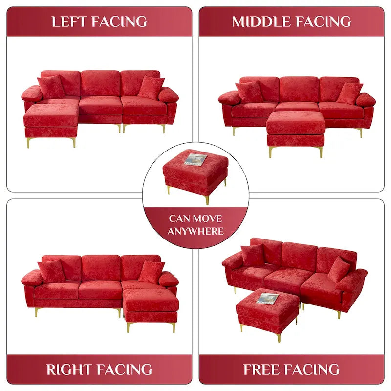 Ouyessir 2-Pieces Upholstered Velvet Sectional Sofa with 2 Pillows & Ottoman
