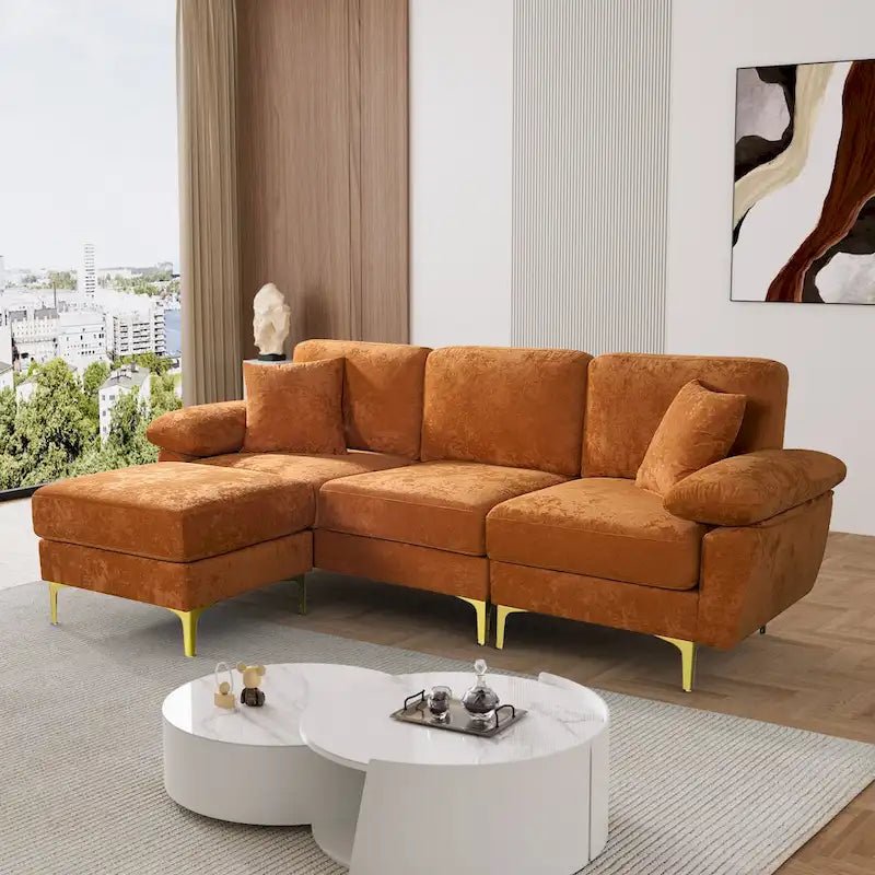 Ouyessir 2-Pieces Upholstered Velvet Sectional Sofa with 2 Pillows & Ottoman