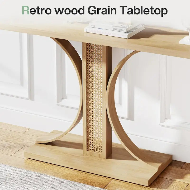 55 Inches Rattan Console Table for Living Room, Hallway, Foyer