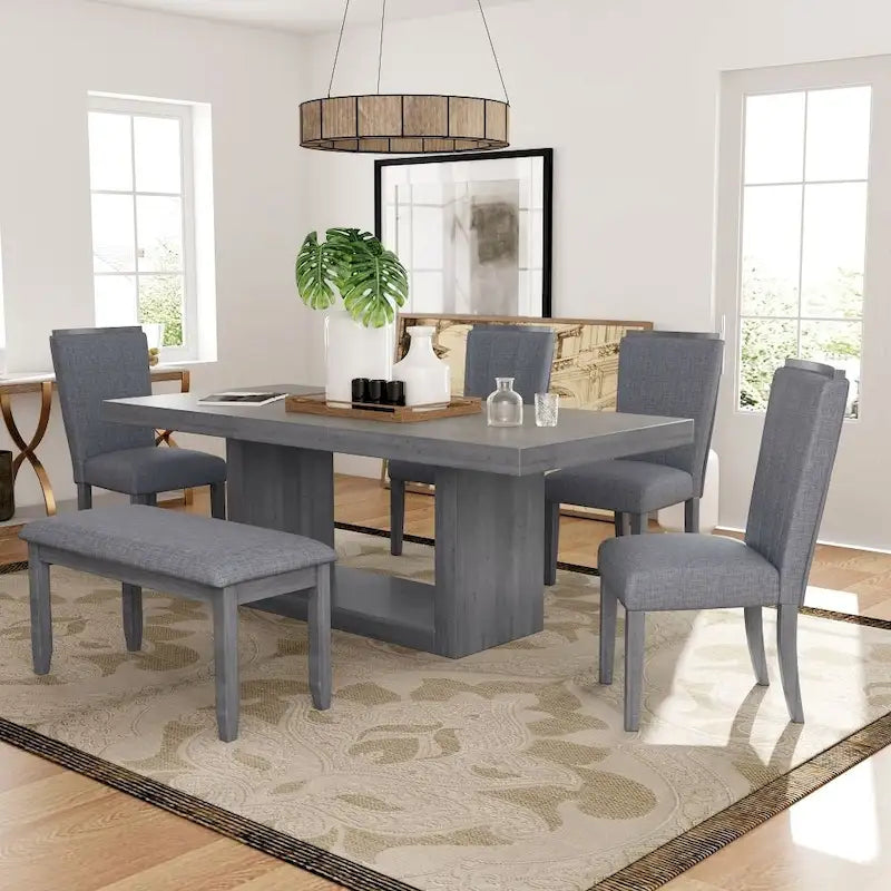 Contemporary 6-Piece 78 Inch Extendable Pedestal Dining Table Set