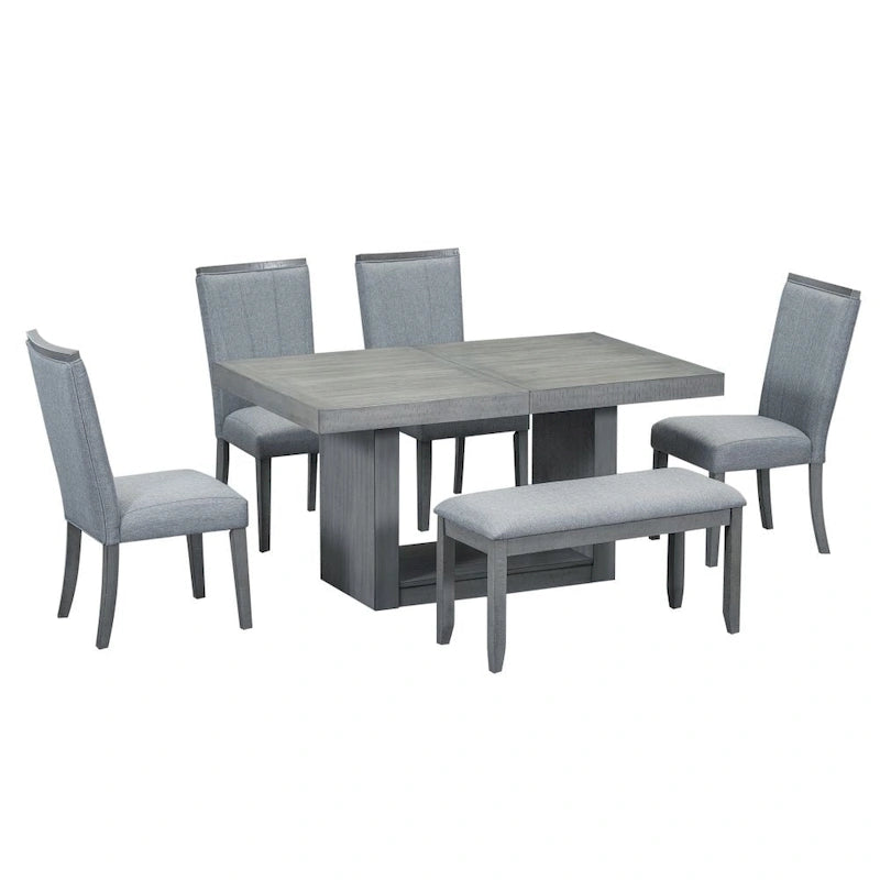 Contemporary 6-Piece 78 Inch Extendable Pedestal Dining Table Set