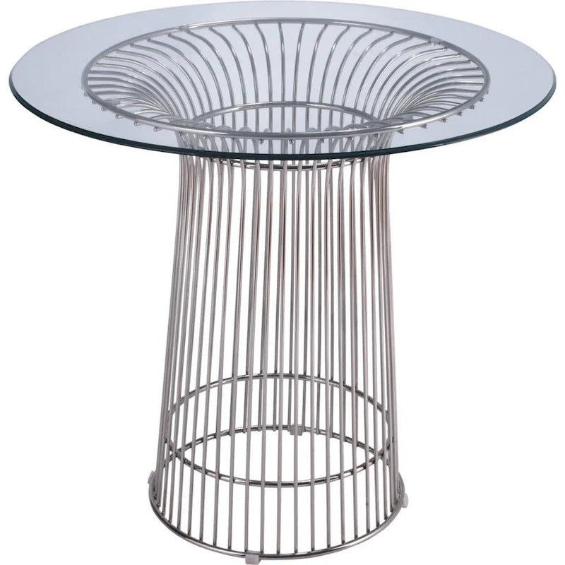 Pima 40 Inch Dining Table, Round Tempered Glass Top, Open Padestal Base