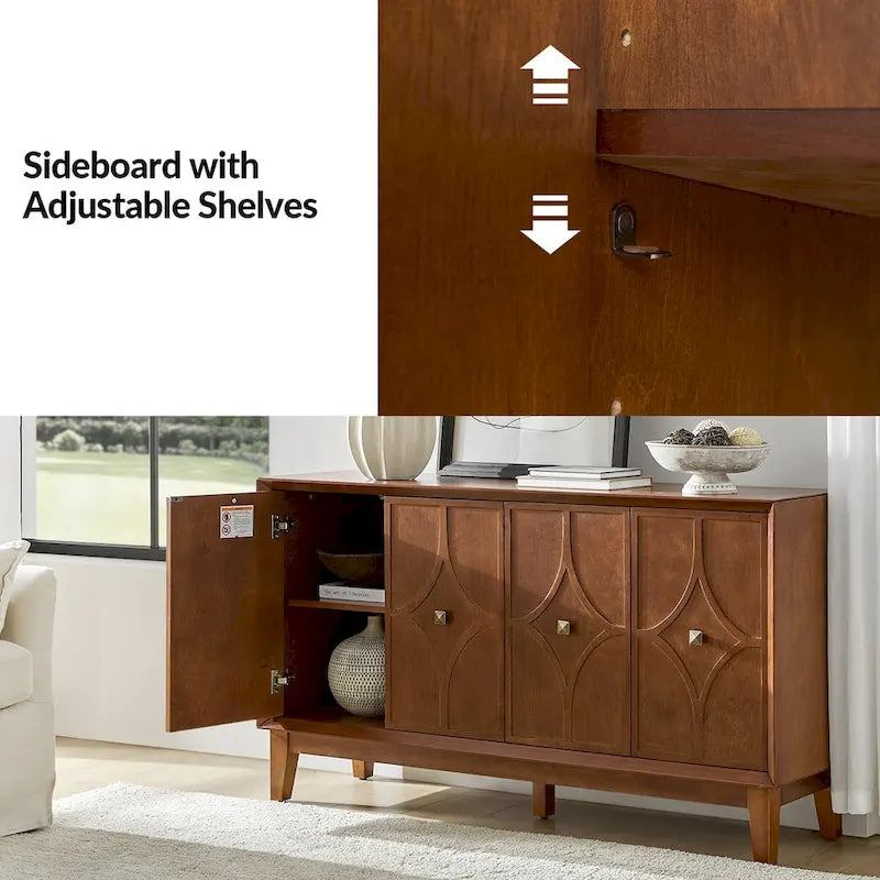 Miriam Mid-century 60 Wide Diamond-shaped Patterned Sideboard with Adjustable Shelves by HULALA HOME
