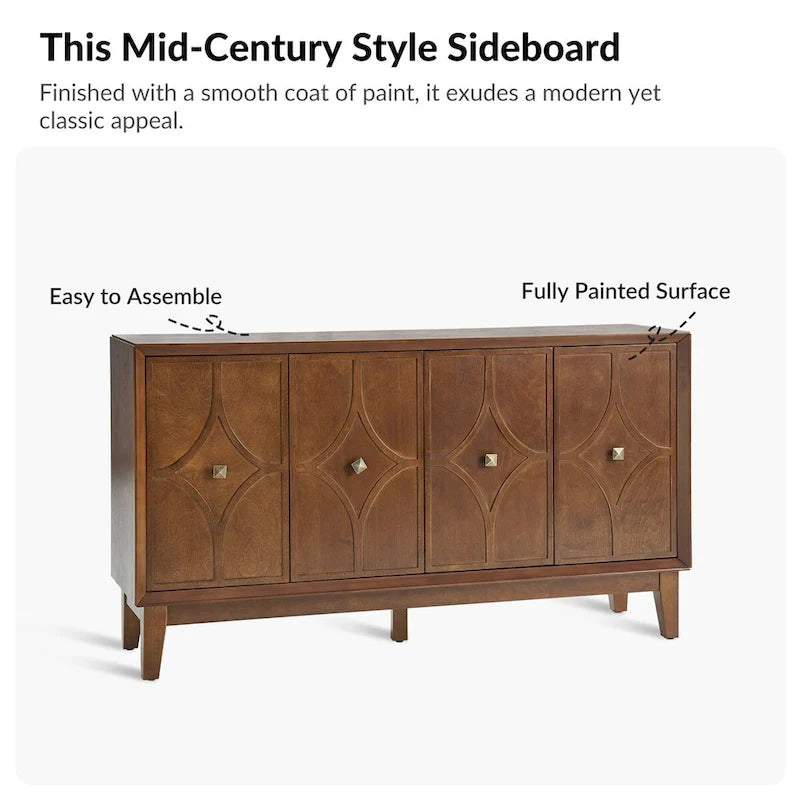 Miriam Mid-century 60 Wide Diamond-shaped Patterned Sideboard with Adjustable Shelves by HULALA HOME