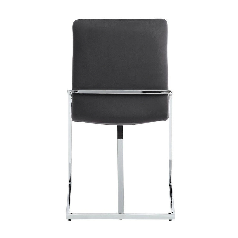 23 Inch Side Dining Chair Set of 2, Gray Velvet, Modern Chrome Metal Base
