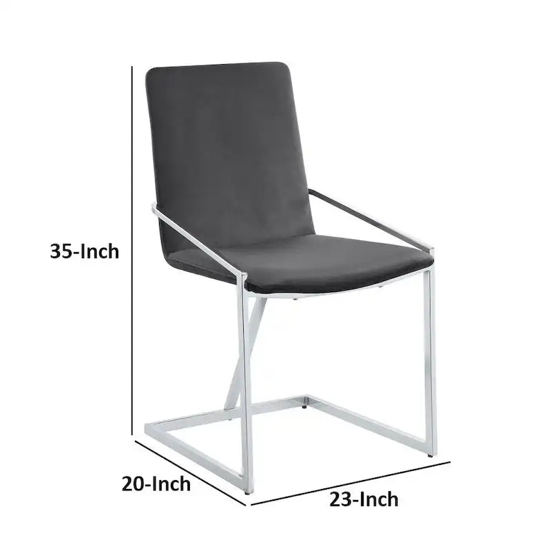 23 Inch Side Dining Chair Set of 2, Gray Velvet, Modern Chrome Metal Base
