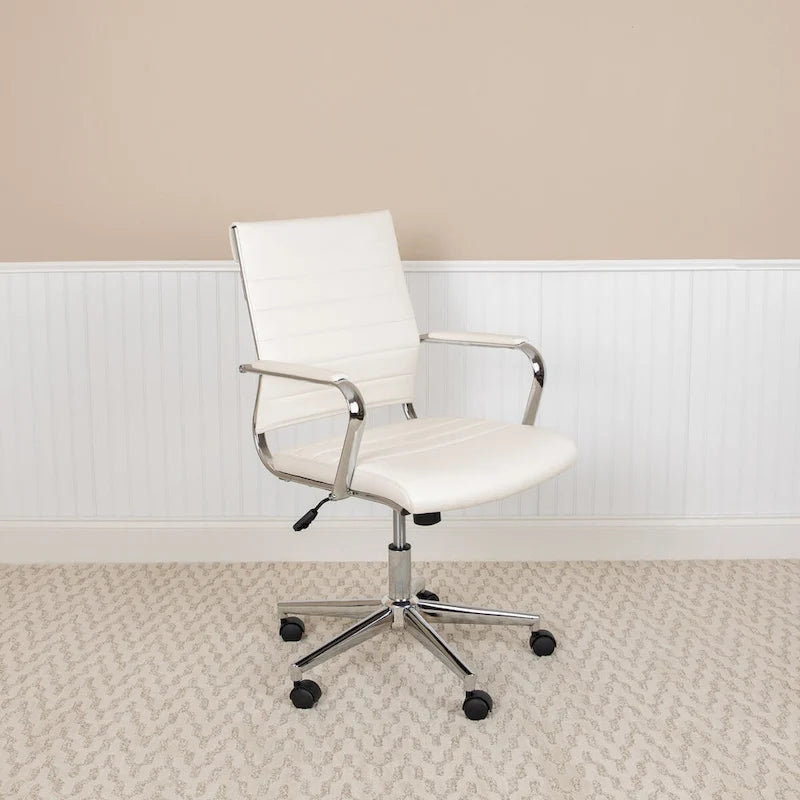 Mid-Back LeatherSoft Contemporary Ribbed Executive Swivel Office Chair