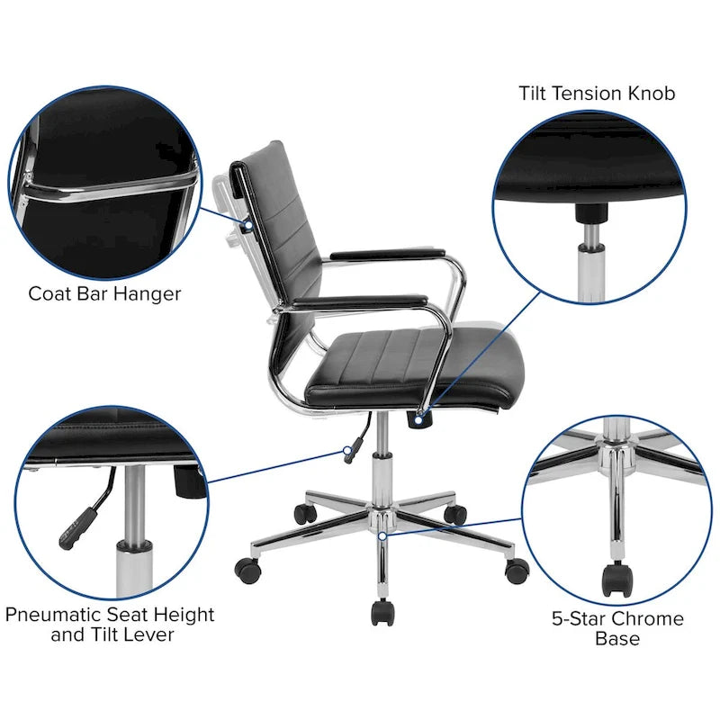 Mid-Back LeatherSoft Contemporary Ribbed Executive Swivel Office Chair