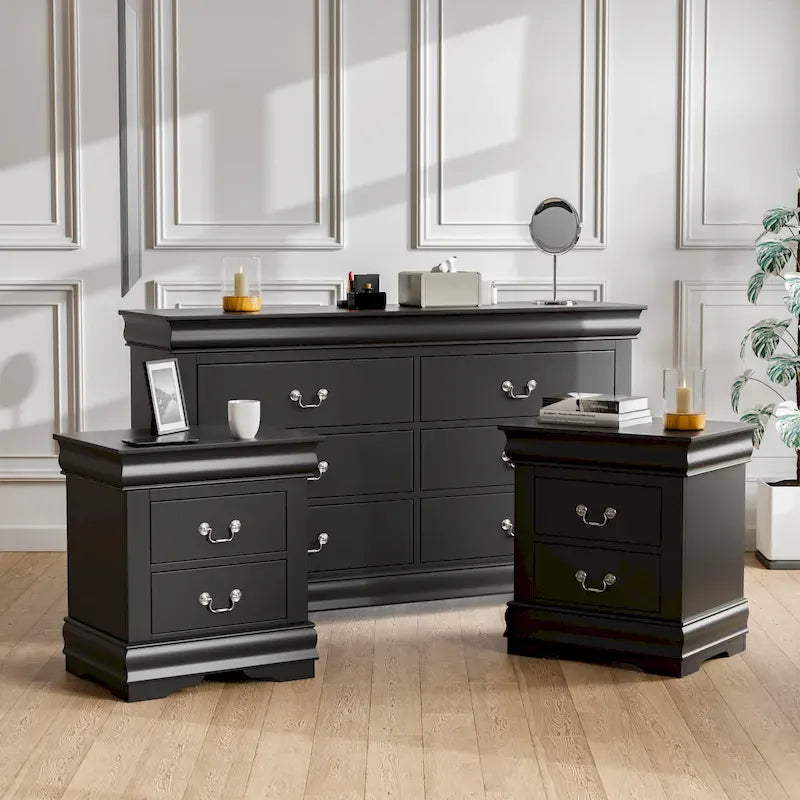 Furniture of America Devi Traditional 3-Piece Solid Wood Nightstand and Dresser Set